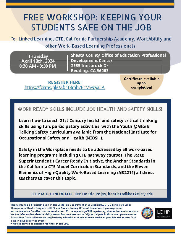 Workshop flyer for student safety PD