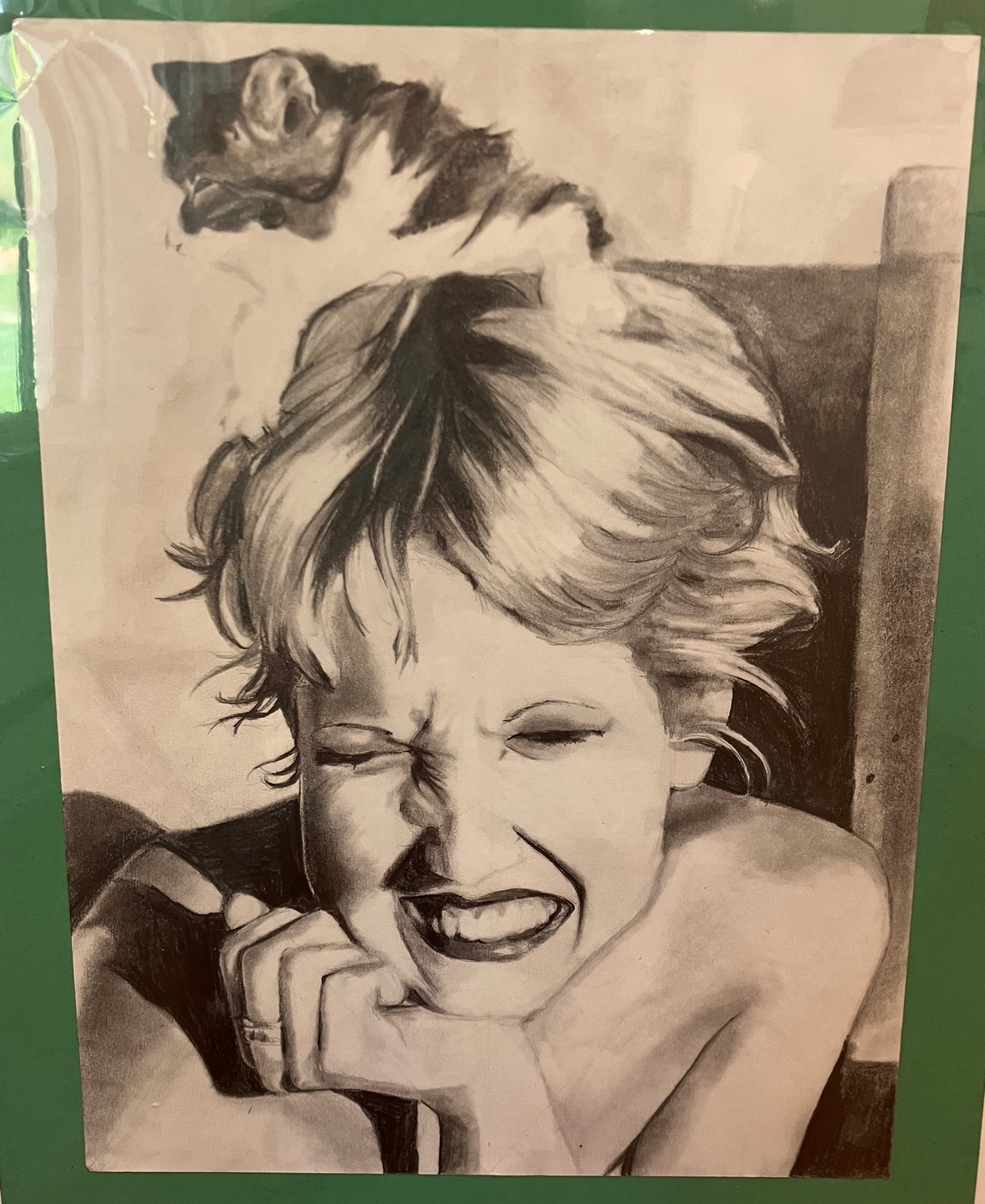 Anika Rourke drawing of woman with cat on her head